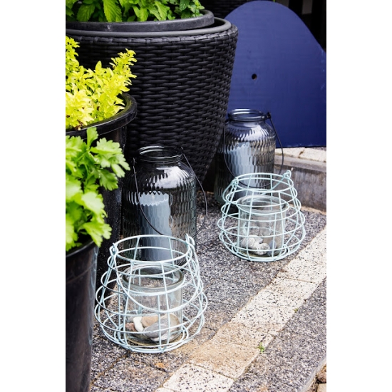 Lampion Szklany z Metalowym Uchwytem, Skandynawski Styl